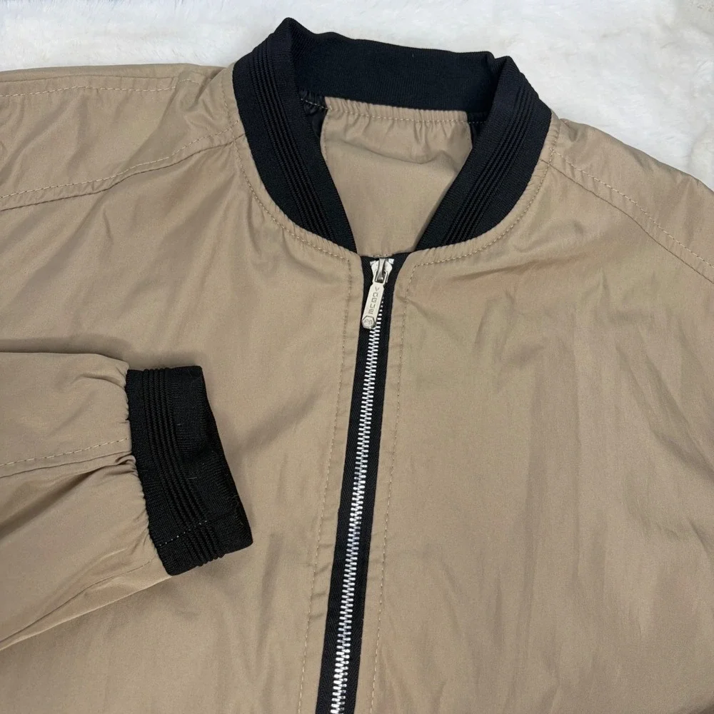 Vogue FS Tan Bomber Jacket Mens Medium‎ Full Zip Lightweight  Khaki Minimalist